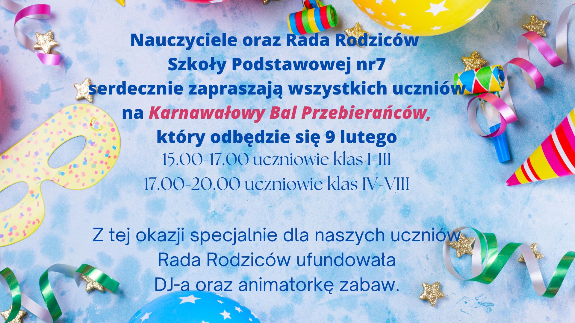 Zaproszenie na Bal Karnawałowy.